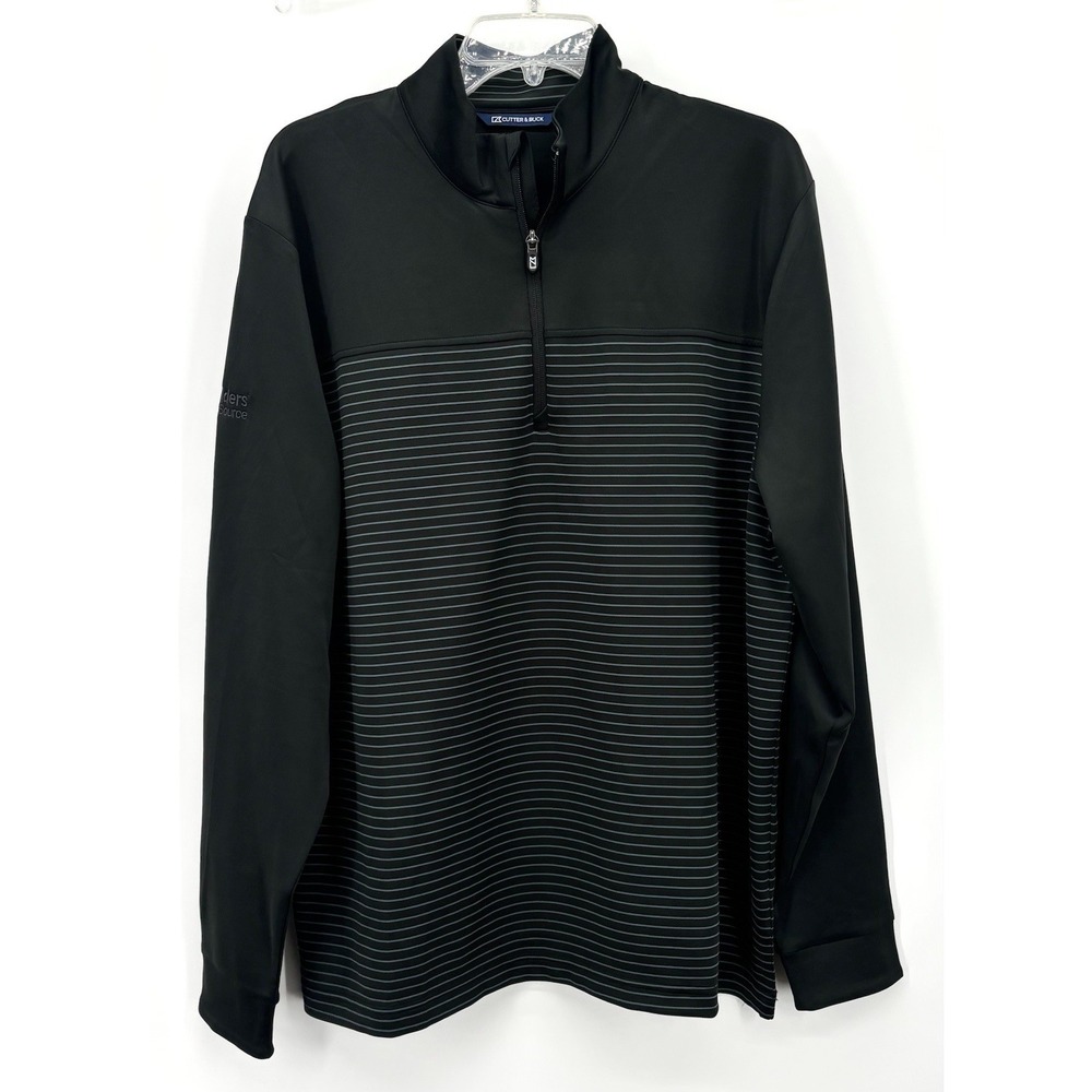 Cutter & Buck Size XL Quarter Zip Pullover Black Striped CB DryTec 50 UPF NWT